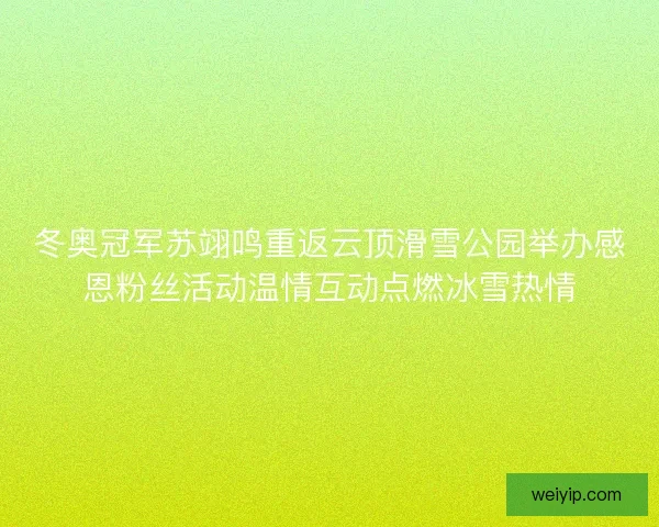 冬奥冠军苏翊鸣重返云顶滑雪公园举办感恩粉丝活动温情互动点燃冰雪热情