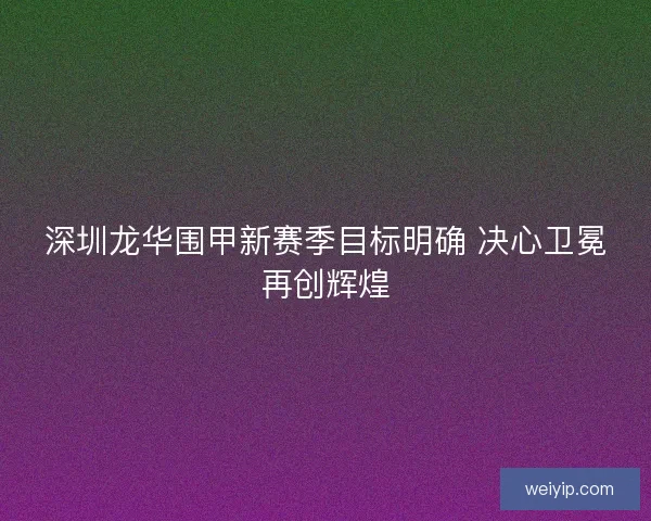 深圳龙华围甲新赛季目标明确 决心卫冕再创辉煌